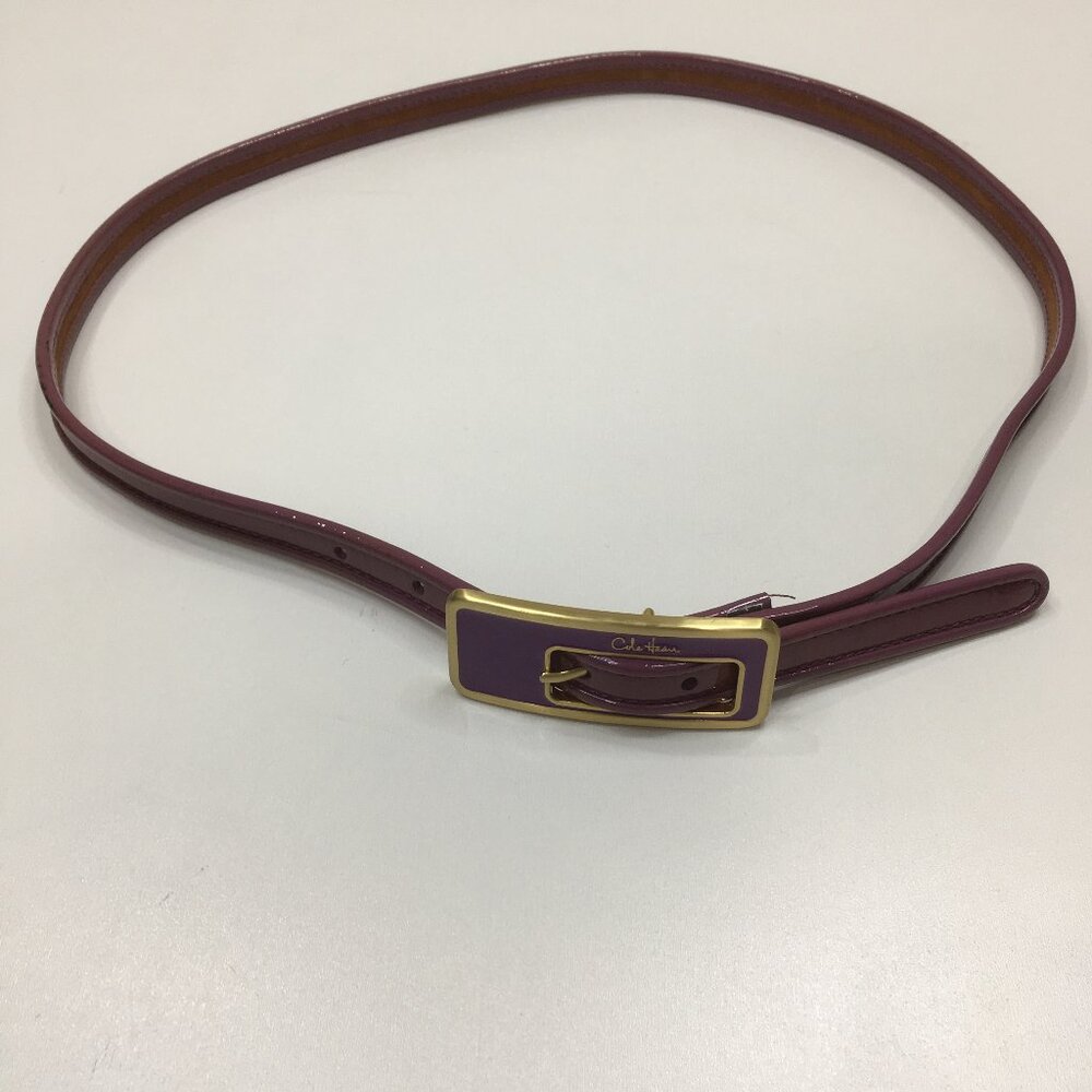 COLE HAAN Womens Purple Logo Buckle Patent Slim Belt